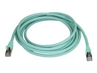 StarTech.com 3m CAT6A Ethernet Cable, 10 Gigabit Shielded Snagless RJ45 100W PoE Patch Cord, CAT 6A 10GbE STP Network Cable w/Strain Relief, Aqua, Fluke Tested/UL Certified Wiring/TIA - Category 6A - 26AWG (6ASPAT3MAQ) - Koblingskabel - RJ-45 (hann) til RJ-45 (hann) - 3 m - STP - CAT 6a - formstøpt, uten hindringer - akvamarin 6ASPAT3MAQ