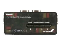 StarTech.com 4 Port Black USB KVM Switch Kit with Cables and Audio - desktop KVM Switch - VGA KVM Switch - USB KVM Switch 4 Port (SV411KUSB) - KVM / lydsvitsj - 4 x KVM/lyd - 1 lokalbruker - stasjonær SV411KUSB