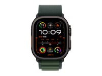 Apple Watch Ultra 2 - 49 mm - svart titan - smartklokke med Alpine Loop - tekstil - mørkegrønn - båndbredde: S - 64 GB - LTE, Wi-Fi 4, UWB, Bluetooth - 4G - 61.8 g MX4Q3DH/A
