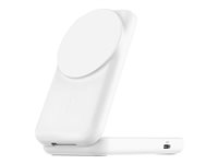 Belkin UltraCharge - Trådløst ladestativ - 2-i-1, Qi2, magnetisk, sammenleggbar + AC-strømadapter - 25 watt - Ultra Fast Charge (24 pin USB-C) - hvit WIZ038KQWH