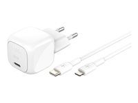 Belkin BoostCharge - Strømadapter - kompakt - 30 watt - Power Delivery 3.1 (USB-C) - på kabel: Lightning - med USB-C til Lightning-kabel (1 m) WCA008KQ1MWH-B5