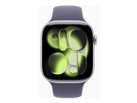 Apple Watch Series 11 (GPS) - 46 mm - sølvaluminium - smartklokke med sportsbånd - fluorelastomer - lilla tåke - båndbredde: S/M - 64 GB - Bluetooth, Wi-Fi 4, UWB - 37.8 g MEV94QN/A