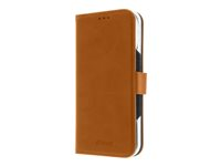 Insmat Premium - Lommebok for mobiltelefon - ekte skinn, kartong+papir+aluminiumsfolie, polykarbonat, bomullssting - brun - for Apple iPhone 16 650-3292