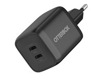 OtterBox Standard - Strømadapter - 65 watt - 3 A - PD/PPS, Fast Charge - 2 utgangskontakter (USB-C) - svart - Eureopa (uten UK) 78-81342