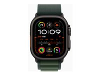 Apple Watch Ultra 2 - 49 mm - svart titan - smartklokke med Alpine Loop - tekstil - mørkegrønn - båndbredde: M - 64 GB - LTE, Wi-Fi 4, UWB, Bluetooth - 4G - 61.8 g MX4R3DH/A
