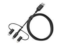 OtterBox Standard - USB-kabel - USB (hann) til Micro-USB type B, Lightning, USB-C (hann) - USB 2.0 - 3 A - 1 m - svart 78-52685