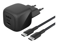 Belkin BoostCharge - Strømadapter - kompakt - 45 watt - Power Delivery 3.1, Fast Charge (USB-C) - på kabel: USB-C - med USB-C-kabel (1m) WCA013KQ1MBK-B6