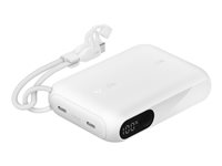 Belkin BoostCharge - Strømbank - med skjerm - 10000 mAh - 20 watt - PD, Fast Charge - 2 utgangskontakter (USB-C) - på kabel: USB-C - hvit BPB027HQWH