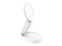 Belkin BoostCharge - Trådløst ladestativ - 2-in-1, Qi2, magnetic, foldable + AC-strømadapter - 15 watt - hvit WIZ035KQWH