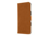 Insmat Premium - Lommebok for mobiltelefon - ekte skinn, kartong+papir+aluminiumsfolie, polykarbonat, bomullssting - brun - for Apple iPhone 16 Pro Max 650-3295