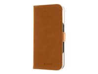 Insmat Premium - Lommebok for mobiltelefon - ekte skinn, kartong+papir+aluminiumsfolie, polykarbonat, bomullssting - brun - for Apple iPhone 16 Pro 650-3294