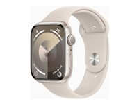 Apple Watch Series 9 (GPS) - 45 mm - stjernelysaluminium - smartklokke med sportsbånd - fluorelastomer - stjernelys - båndbredde: M/L - 64 GB - Wi-Fi, Bluetooth, UWB - 38.7 g MR973DH/A