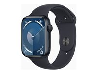 Apple Watch Series 9 (GPS) - 45 mm - midnattsaluminium - smartklokke med sportsbånd - fluorelastomer - midnatt - båndbredde: S/M - 64 GB - Wi-Fi, Bluetooth, UWB - 38.7 g MR993DH/A