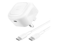 Belkin BoostCharge - Strømadapter - kompakt - 45 watt - Fast Charge, PD 3.1/PPS (USB-C) - på kabel: USB-C - Storbritannia - med USB-C-kabel (1m) WCA013KQ1MWH-B6