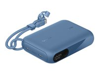 Belkin BoostCharge - Strømbank - med skjerm - 10000 mAh - 20 watt - PD - 2 utgangskontakter (USB-C) - på kabel: USB-C - blå BPB027HQBL