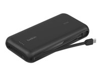 Belkin BoostCharge - Strømbank - med integrert kabel - 20000 mAh - 30 watt - PD - 3 utgangskontakter (2 x USB-C, USB) - svart BPB024HQBK